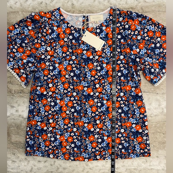 NWT💕MELLODAY Flutter Sleeve Crew Neck Top in Blue Coral Flrl Size XS - Picture 8 of 10